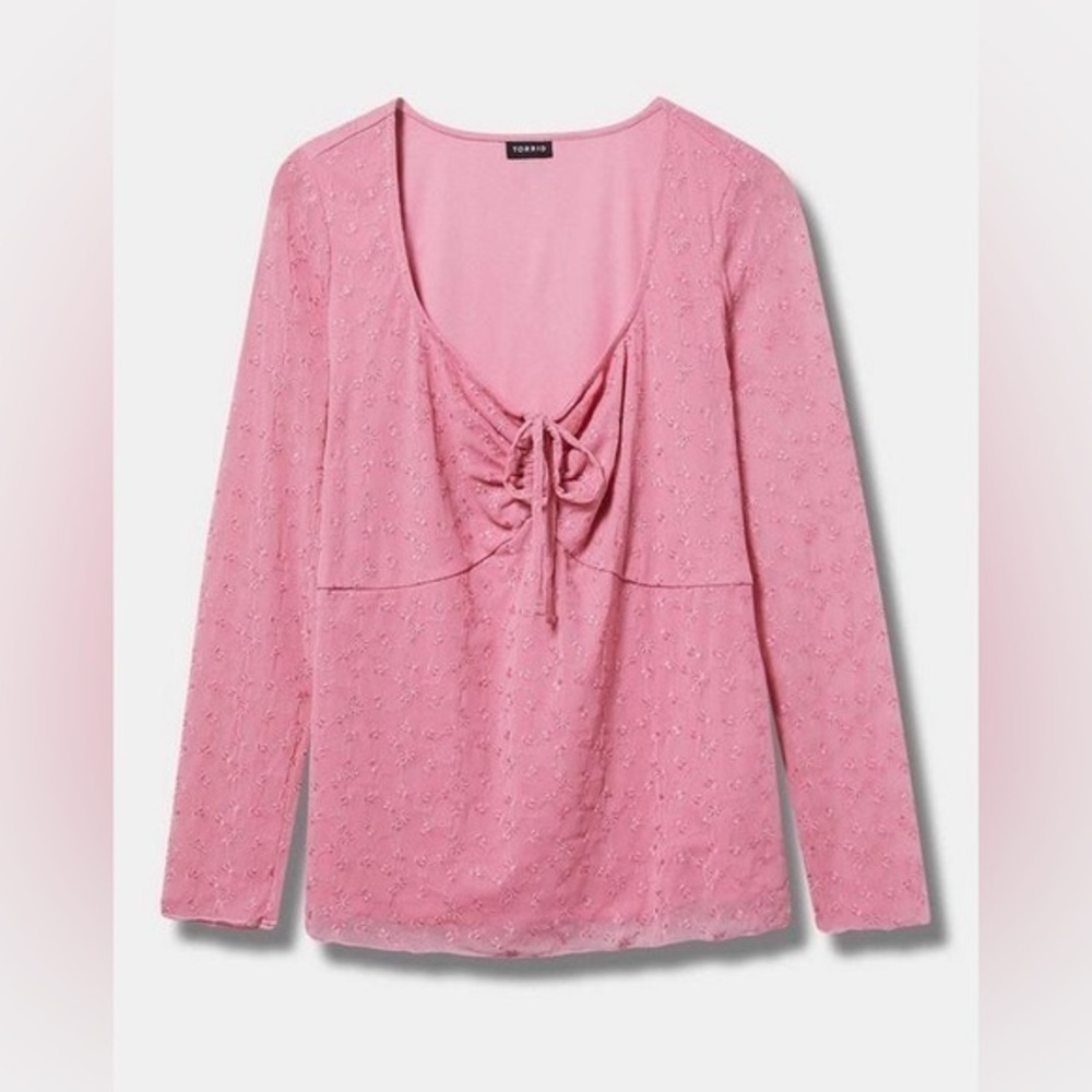 Torrid 1X Mesh Tie Front Top NWT pink